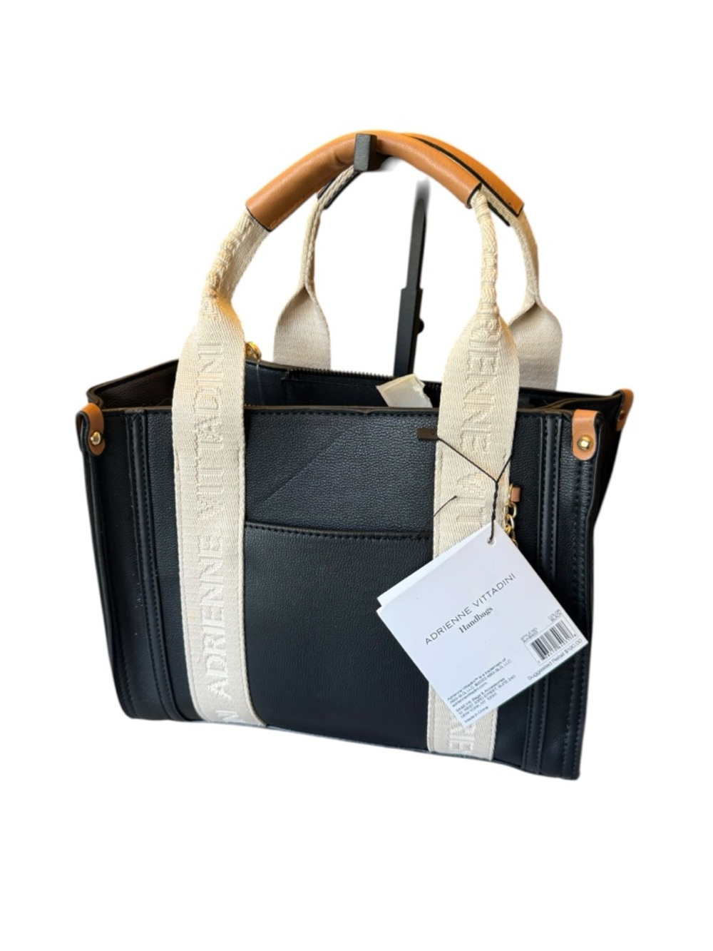Adrienne Vittadini Mini Black Tote AV Charm‎ Top Zip Closure Double Handle NEW